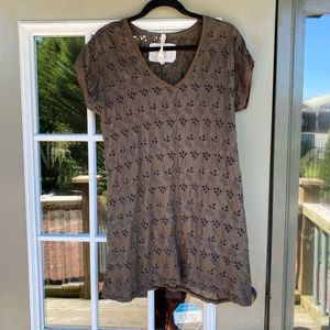 Johnny Was Vintage Olive Green Eyelet Short Dress Size Small